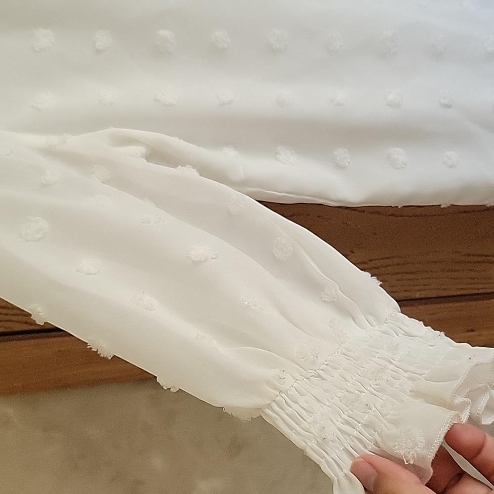 SHEIN White Swiss Dot Ruffle Cuff Blouse - Picture 2 of 2